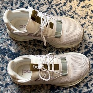 On Running Women's Sneakers in Light Pink and Olive Accent